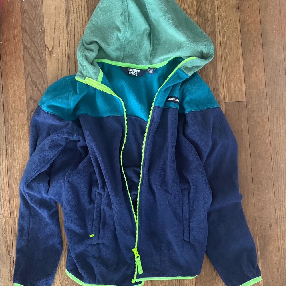 Lands' End Kids' Two-Tone Fleece Hoodie - Navy and Teal